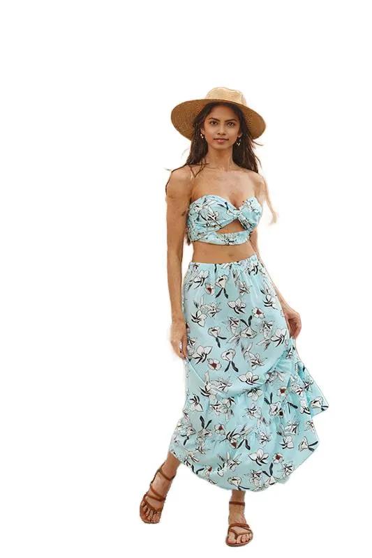 Women's Floral 2 Pcs Long Skirt Set