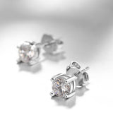 10 Cttw Pave Halo Disc Necklace & Stud Earring With Crystals 18K White