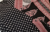 Red and Black Paisely Design Hand Block Printed Naturally Dyed