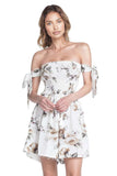 Women's Off Shoulder Smocked Floral Tie Romper