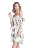 Women's Off Shoulder Smocked Floral Tie Romper