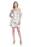 Women's Off Shoulder Smocked Floral Tie Romper