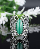 Filigree Art Malachite Gemstone Butterfly Design Women Silver Cocktail