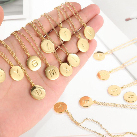 Smooth Disc Initial Necklace in 18K Gold Plated- 26 Letters Available