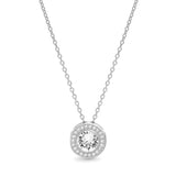 10 Cttw Pave Halo Disc Necklace & Stud Earring With Crystals 18K White