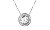 10 Cttw Pave Halo Disc Necklace & Stud Earring With Crystals 18K White
