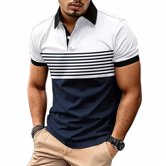 Mens Casual Stripe Short Sleeve Polo Shirt