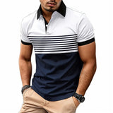 Mens Casual Stripe Short Sleeve Polo Shirt
