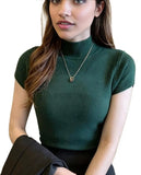 Womens Slim Fit Turtle Neck Short Sleeve Knitted Top