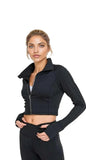 Zip-Up Crop Active Jacket with Thumbholes
