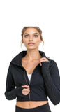 Zip-Up Crop Active Jacket with Thumbholes
