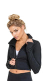Zip-Up Crop Active Jacket with Thumbholes