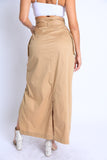 Asymmetric Self Belted Pockets Detailed Maxi Skirt Formal Casual