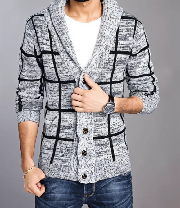 Mens Shawl Collar Gray Cardigan