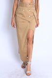 Asymmetric Self Belted Pockets Detailed Maxi Skirt Formal Casual