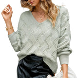 Womens V-Neck Open Knit Sweater
