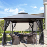 10x10 Outdoor Patio Gazebo Canopy Tent With Ventilated Double Roof And Mosquito net(Detachable Mesh Screen On All Sides); Suitable for Lawn; Garden; Backyard and Deck; Gray Top