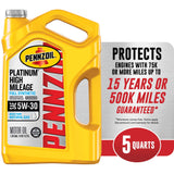 Pennzoil Platinum High Mileage Full Synthetic 5W-30 Motor Oil, 5 Quart