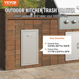 VEVOR Pull Out Trash Drawer 13.6Wx26Hx19.3D Inch Lower Sliding Rails Stainless Steel Roll Out Trash Bin Pull Out Tray Outdoor Kitchen Trash Drawer with Handle for BBQ Island Grill Station
