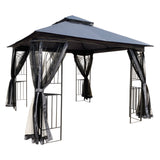 10x10 Outdoor Patio Gazebo Canopy Tent With Ventilated Double Roof And Mosquito net(Detachable Mesh Screen On All Sides); Suitable for Lawn; Garden; Backyard and Deck; Gray Top