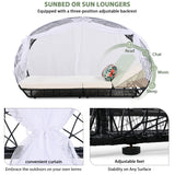 GO 90.55" Outdoor Patio Daybed with Curtain, Sunbed with Cushion and Colorful Pillow, Wicker Lounge Chairs Backrest Adjustable Recliners for Pool Garden Backyard, Beige Cushion, Black Wicker