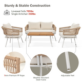 4-Piece Patio Furniture Set, Outdoor Furniture with Acacia Wood Table, Patio Conversation Set with Deep Seating & Thick Cushion for Backyard Porch Balcony