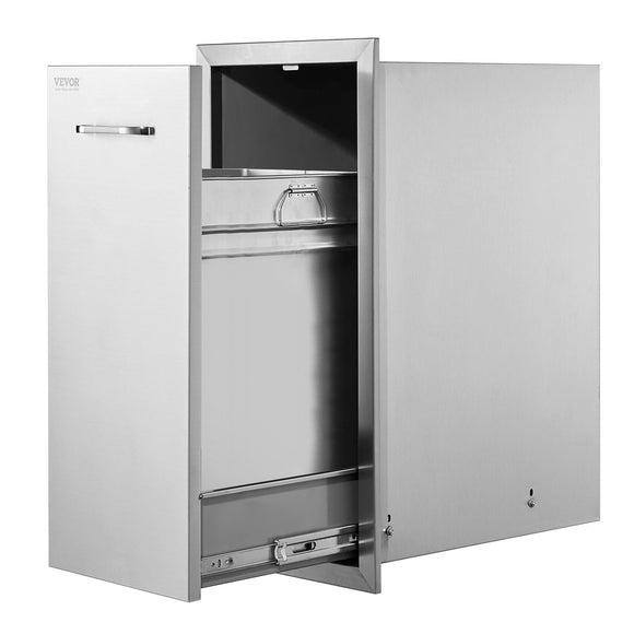 VEVOR Pull Out Trash Drawer 13.6Wx26Hx19.3D Inch Lower Sliding Rails Stainless Steel Roll Out Trash Bin Pull Out Tray Outdoor Kitchen Trash Drawer with Handle for BBQ Island Grill Station