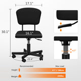 Mesh Task Chair Plush Cushion, Armless Desk Chair Home Office Chair, Adjustable Swivel Rolling Task Chair, Comfortable Mesh Back Computer Work Dressing Chair, Black