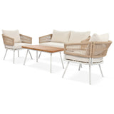 4-Piece Patio Furniture Set, Outdoor Furniture with Acacia Wood Table, Patio Conversation Set with Deep Seating & Thick Cushion for Backyard Porch Balcony