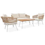 4-Piece Patio Furniture Set, Outdoor Furniture with Acacia Wood Table, Patio Conversation Set with Deep Seating & Thick Cushion for Backyard Porch Balcony
