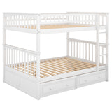 Full over Full Bunk Bed with Drawers, Convertible Beds, White
