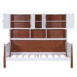Twin Size Platform Bed with Multiple Storage, White+Walnut