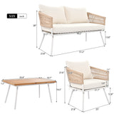 4-Piece Patio Furniture Set, Outdoor Furniture with Acacia Wood Table, Patio Conversation Set with Deep Seating & Thick Cushion for Backyard Porch Balcony