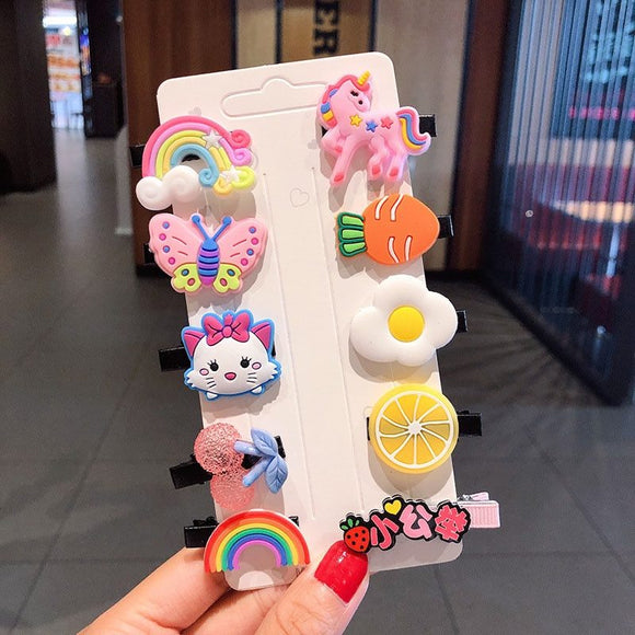 10Pcs Cartoon Baby Hairpins Fruit Unicorn Hair Clips Chidlren Hair Clips Barrette Kids Hair Accessories