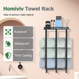 Towel Racks for Bathroom Wall Mounted, 3 Bars Metal Towel Holder with Top Shelf and 3 Hooks, Black Bath Towel Storage for Small Bathroom Organizer Decor or RV Camping