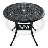 Ø35.43-inch Cast Aluminum Patio Dining Table With Black Frame and Umbrella Hole
