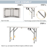 4FT Portable Plastic Folding Table,White