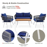4-Piece Patio Furniture Set, Outdoor Furniture with Acacia Wood Table, Patio Conversation Set with Deep Seating & Thick Cushion for Backyard Porch Balcony