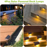 4Pcs Solar Powered LED Step Lights Outdoor IP55 Waterproof Dusk To Dawn Sensor Fence Lamps
