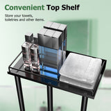 Towel Racks for Bathroom Wall Mounted, 3 Bars Metal Towel Holder with Top Shelf and 3 Hooks, Black Bath Towel Storage for Small Bathroom Organizer Decor or RV Camping