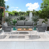 4-Piece Patio Furniture Set, Outdoor Furniture with Acacia Wood Table, Patio Conversation Set with Deep Seating & Thick Cushion for Backyard Porch Balcony