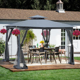 10x10 Outdoor Patio Gazebo Canopy Tent With Ventilated Double Roof And Mosquito net(Detachable Mesh Screen On All Sides); Suitable for Lawn; Garden; Backyard and Deck; Gray Top