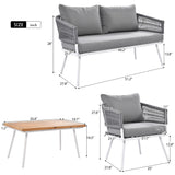 4-Piece Patio Furniture Set, Outdoor Furniture with Acacia Wood Table, Patio Conversation Set with Deep Seating & Thick Cushion for Backyard Porch Balcony