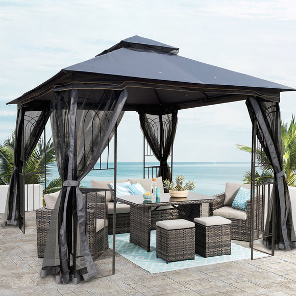 10x10 Outdoor Patio Gazebo Canopy Tent With Ventilated Double Roof And Mosquito net(Detachable Mesh Screen On All Sides); Suitable for Lawn; Garden; Backyard and Deck; Gray Top