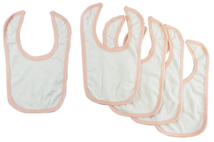 Bambini White Interlock Bib Pink Binding (Pack of 5)