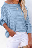 Striped Ribbed Trim Round Neck Sweater