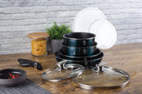 9-Pieces Cookware Set with Detached Ergonomic Handle