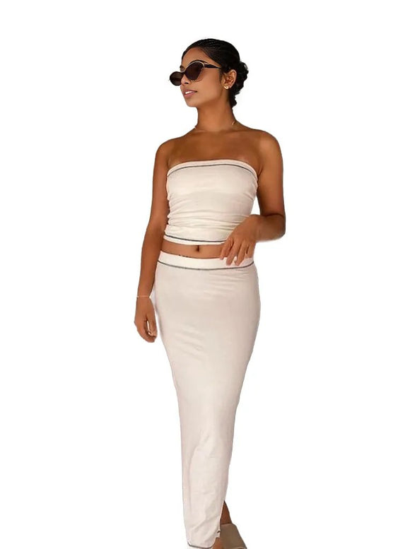 Off Shoulder Tube Tops and Long Dress Set Party Club