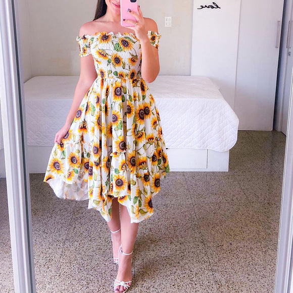Summer Off Shoulder Tube Top Print Dress