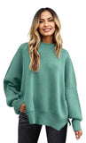 Round Neck Drop Shoulder Slit Sweater